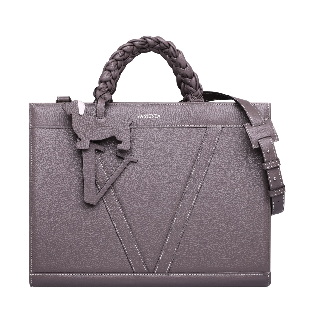 Handbag made of  calfskin with braided handles taupe